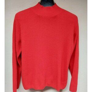 McDuff Finest Cashmere Yarns Womens Small Ribbed-Knit Mock Sweater Pullover Red